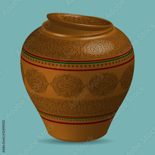 Traditional pottery illustration. Earthen pot with a lid.