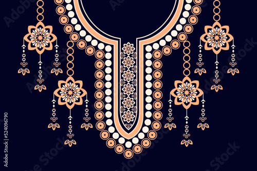 geometric ethnic collar lace oriental pattern traditional on black background. Aztec style embroidery abstract vector illustration. Designs for fashion texture, fabric, fashion women, print, clothes, 