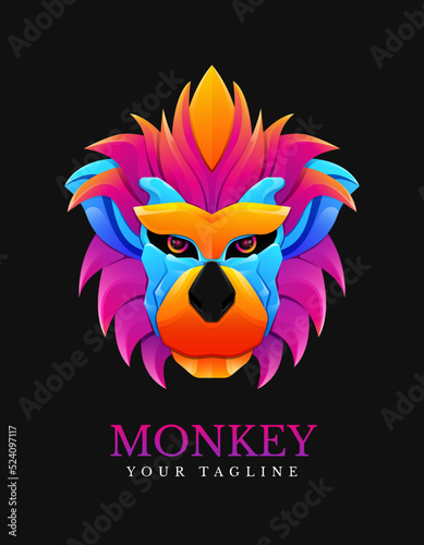 Monkey head vector illustration logo template colorful gradient style