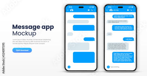 Message smartphone template. Mobile chatting sms app template bubbles. Message bubbles chat on smartphone icons. Phone chatting sms template bubbles. Isolated smartphone m