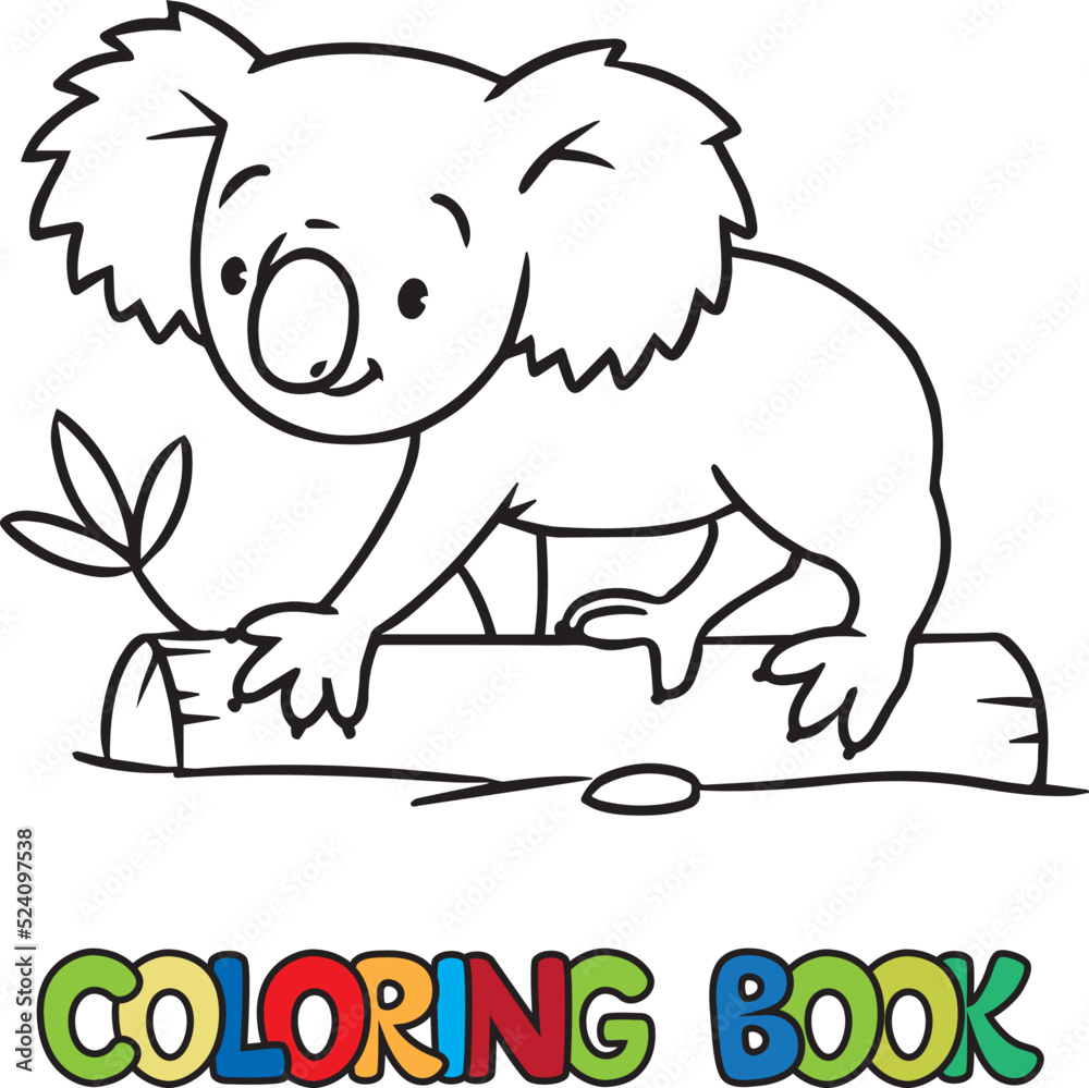 Koala on the log. Kids coloring book Koala on the log. Kids coloring book