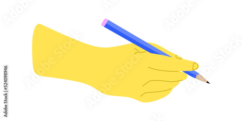 Hand holding pencil icon. Fingers taking notes, writing. Creative writers arm handwriting. Modern artist drawing, creating, composing. Flat vector illustration isolated on white background