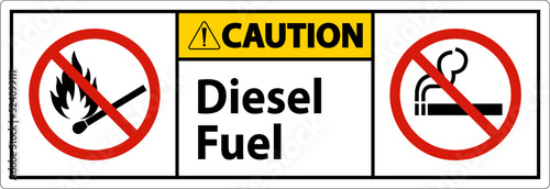 Caution Sign diesel fuel on white background