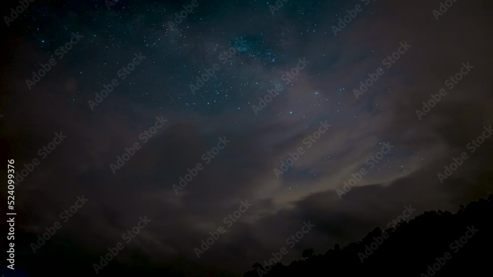 4K time lapse of Starry and cloudy night above mountain. Milky way galaxy stars moving over 4K time lapse of Starry and cloudy night above mountain. Milky way galaxy stars moving over