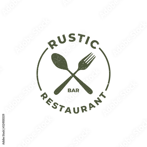 Crossed Spoon And Fork For Restaurant Symbol or Stamp With Vintage Effect