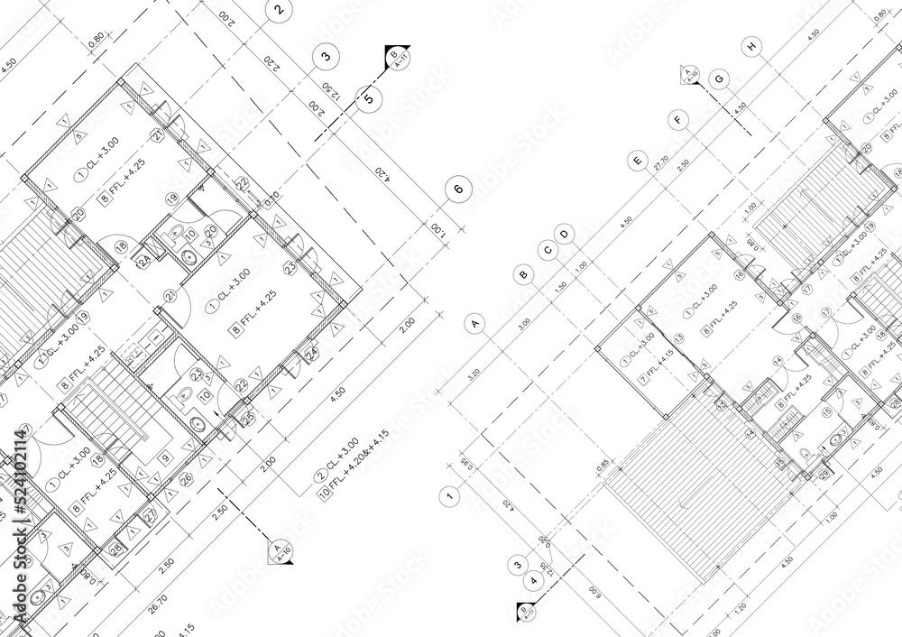 Floor plan designed building on the drawing. Floor plan designed building on the drawing.