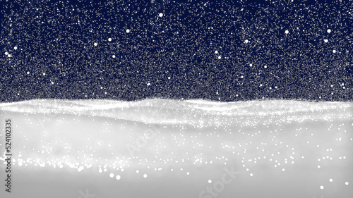 Snowy landscape isolated on dark transparent background. 3D illustration of winter decoration.
