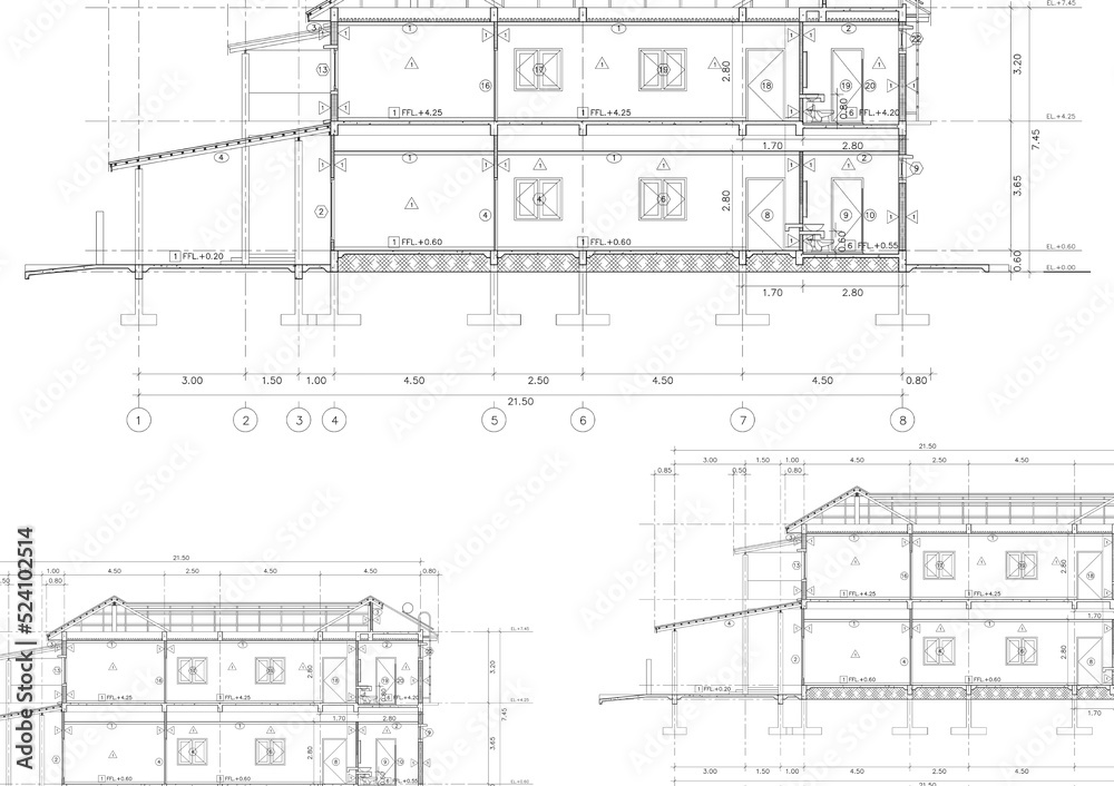 Floor plan designed building on the drawing. Floor plan designed building on the drawing.