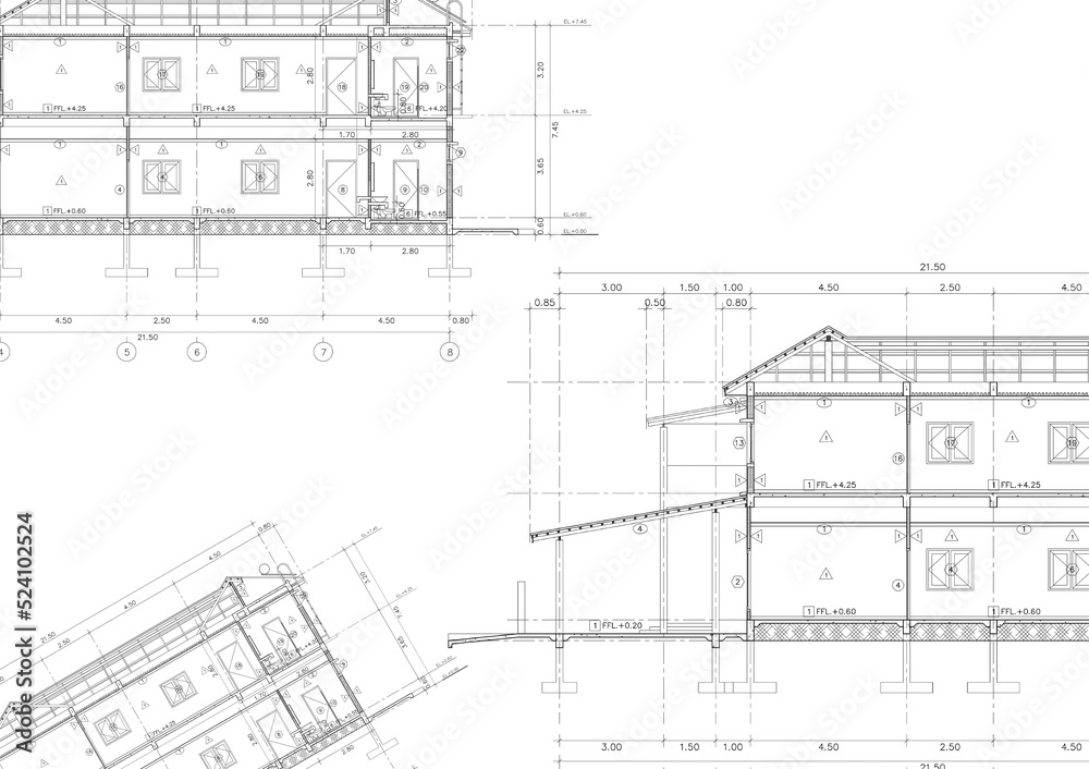 Floor plan designed building on the drawing. Floor plan designed building on the drawing.