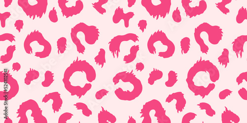 Animal print, pink leopard, vector seamless pattern in the style of doodles, hand drawn