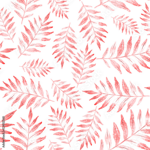 Watercolor seamless pattern with colorful abstract tropical leaves. Bright summer print with exotic plants. Creative trendy botanical textile design. 