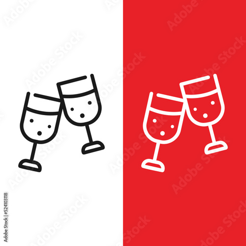 Christmas Xmas Wine Glass Vector icon in Outline Style. Wine is a drink that is often drunk by adults at parties. Vector illustration icon that can be used for apps, websites, or part of a logo