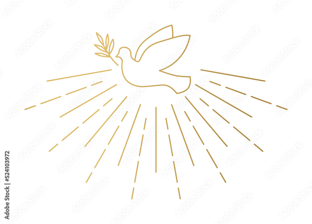 golden dove with olive branch and sun rays, Holy Spirit, peace concept- vector illustration golden dove with olive branch and sun rays, Holy Spirit, peace concept- vector illustration