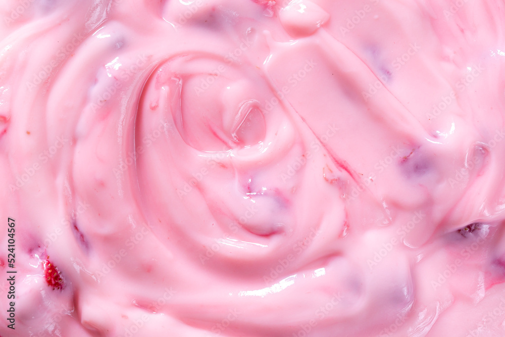 texture yoghurt flavored strawberry,Strawberry ice cream texture. Summer food concept, copy space, top view. Sweet yogurt dessert or berries ice-cream background