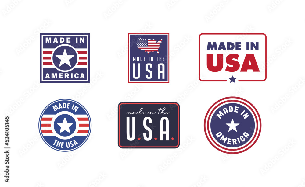 Made in USA. American manufactured emblem. Pride United States national badge.