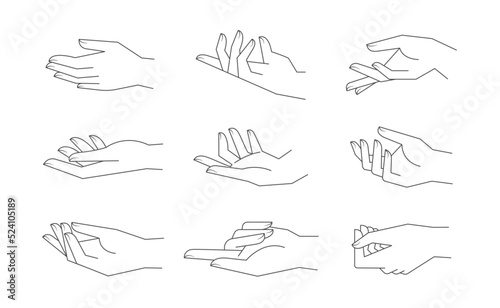 Mystic palm hands vector linear drawing. Line vector illustration. Aesthetic simple design.
