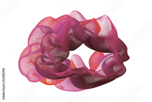 Distorted 3D-like vector pattern. Liquid dynamic red wine waves. X-ray wireframe thin isolated lines.