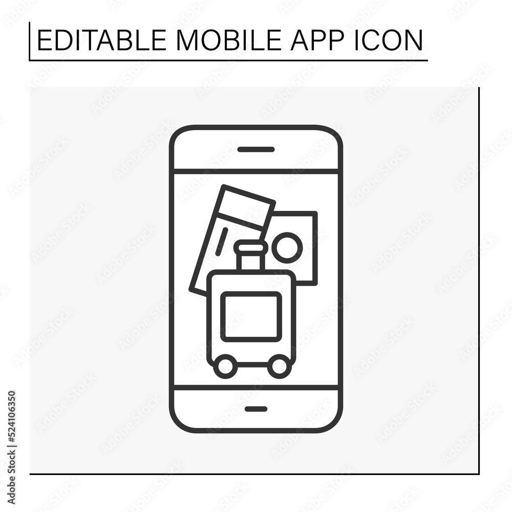 Service line icon. Trip planning service. Online ticket buying and booking hotel.Mobile app concept. Isolated vector illustration. Editable stroke Service line icon. Trip planning service. Online ticket buying and booking hotel.Mobile app concept. Isolated vector illustration. Editable stroke