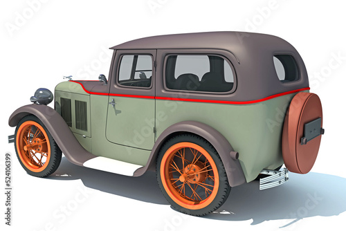 Old antique car 3D rendering on white background © 3D Horse