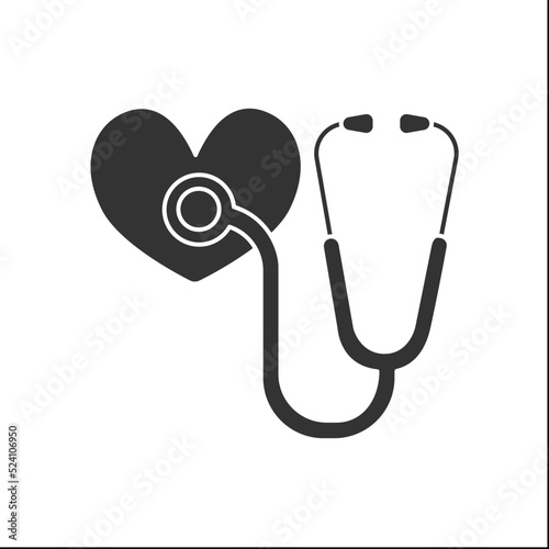 Stethoscope glyph icon.Medical instrument for listening to heart action or breathing. Two tubes connected to earpieces.Medical devices concept.Filled flat sign. Isolated silhouette vector illustration