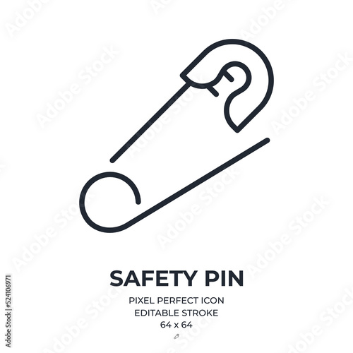Safety pin editable stroke outline icon isolated on white background flat vector illustration. Pixel perfect. 64 x 64.