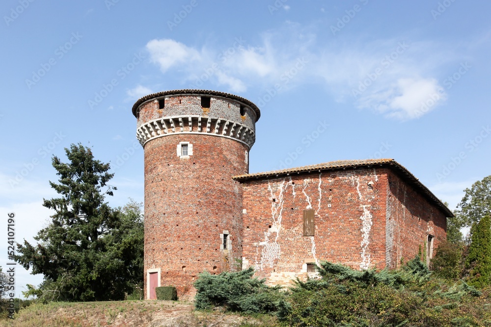 Medieval tower of Le Plantay in la Dombes region, France