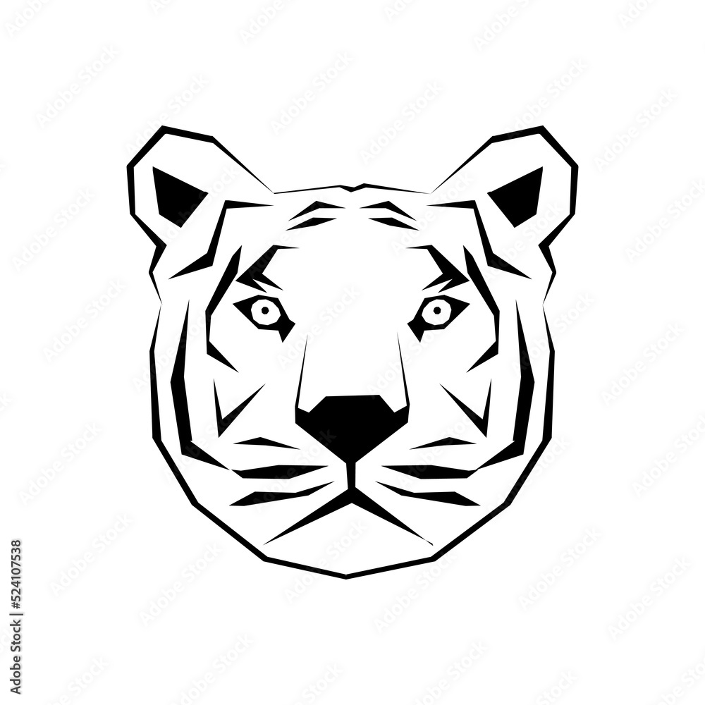 Tiger head vector isolated illustration. Big wild cat. Amur tiger or Bengal tiger. Tattoo sign. Panthera tigris altaica logo symbol. wild nature