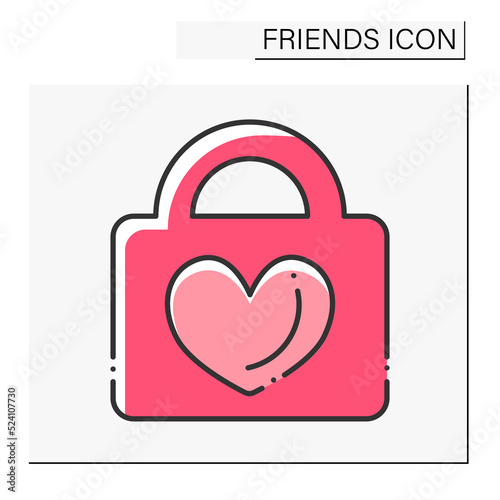  Fidelity color icon. Faithfulness to person. Heart on lock. Love and support for soulmates. Friends line icon. Isolated vector illustration