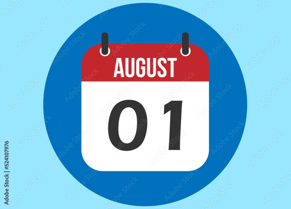 1 August blue calendar vector. Calendar august with circle in background clear. 1 August blue calendar vector. Calendar august with circle in background clear.