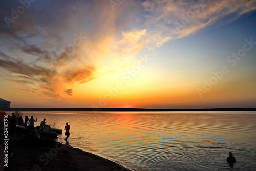 Sunset. Landscape views coastline and water surface of the Tiligul lake. Nature of Ukraine, 2019. 