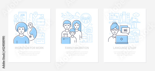 Migration and language study - line design style banners set