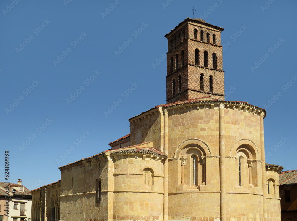 Romanesque church of San Lorenzo. (12th century). View of the apses and the bell tower.
Historic city of Segovia. Spain.
