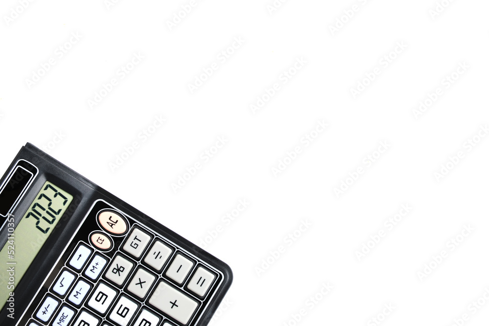 Calculator white background, isolate with an copyspace. Calculator white background, isolate with an copyspace.