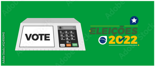 Electronic voting machine with the logo of the 2022 election in Brazil.
