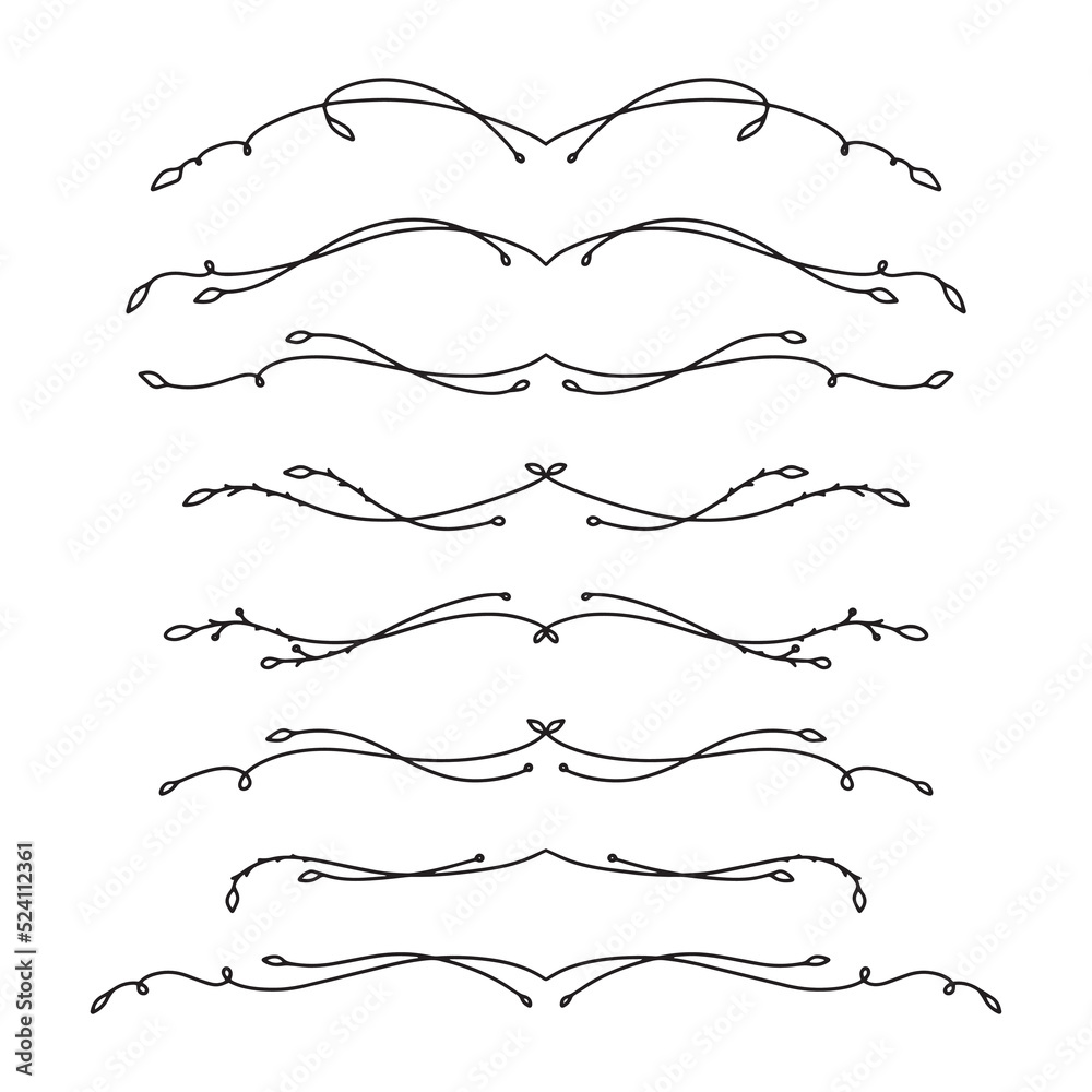 Set of hand drawn floral elements isolated on white background. Outline branches for books, greeting cards, invitations, web. Doodle style. Set of hand drawn floral elements isolated on white background. Outline branches for books, greeting cards, invitations, web. Doodle style.