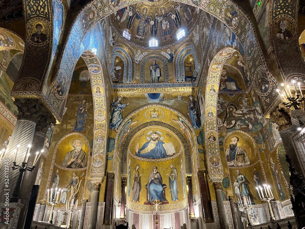Beautiful Byzantine style mosaics in the Palatine Chapel in Palermo, Sicily