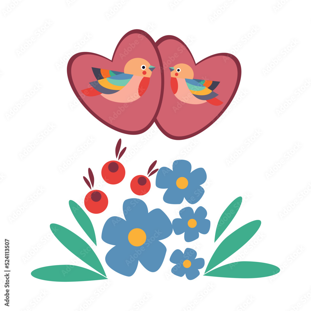 Cute postcards and posters for the holiday of love, hearts, birds, flowers. Background for the design of a composition of posters, postcards, stickers, decor, greetings. vector posters with flowers. 