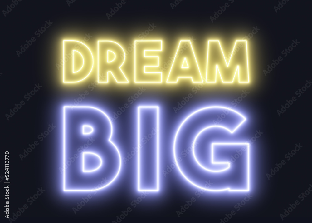 A neon text message (lines and curves): Dream Big. Retro vaporwave feeling.
A neon text message (lines and curves): Dream Big. Retro vaporwave feeling.