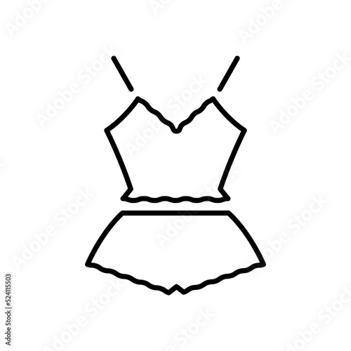 Women's t-shirt and shorts pajamas vector icon.... EPS 10 illustration on white. Women basic pajama. For dev, app, web.. For any platform and purpose. Lace, isolated, symbol, outline, design, dev, ui