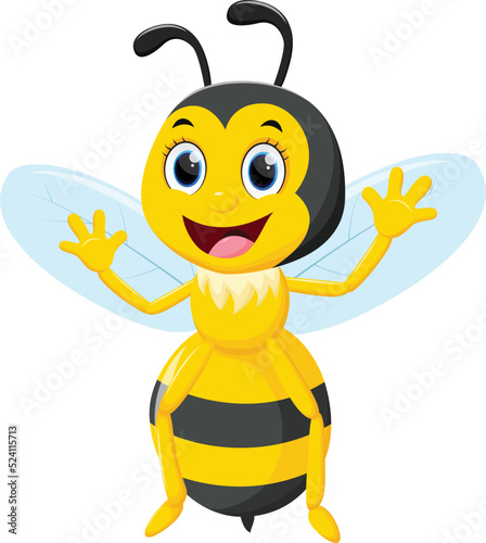 Bee cartoon flying isolated on white background