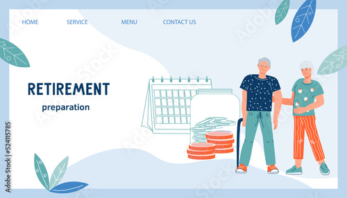 Retirement calculations and savings program concept for website or landing webpage, flat cartoon vector illustration. Pension payments and retirement fund.