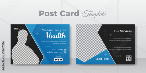 Medical healthcare marketing postcard or business promotion ad's design template.