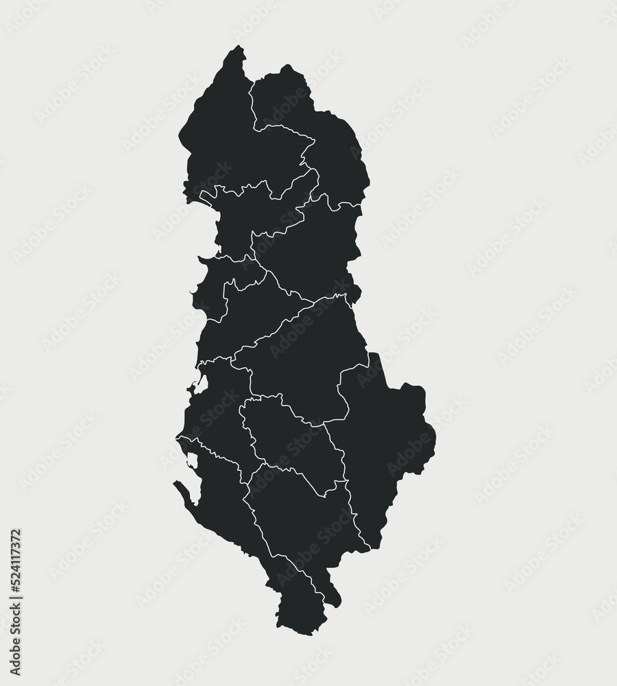 Albania map with regions isolated on white background. Outline Map of ...