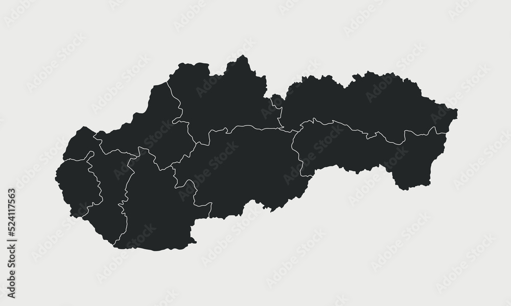 Obraz premium Slovakia map with regions isolated on white background. Outline Map of Slovakia. Vector illustration