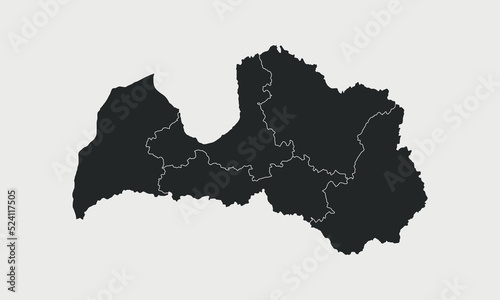 Latvia map with regions isolated on white background. Outline Map of Latvia. Vector illustration
