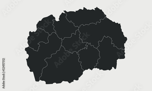 North Macedonia map with regions isolated on white background. Outline Map of North Macedonia. Vector illustration