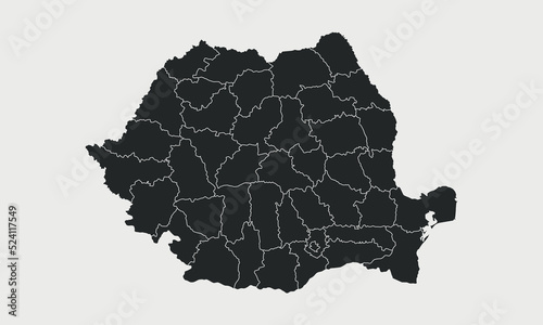 Romania map with regions isolated on white background. Outline Map of Romania. Vector illustration