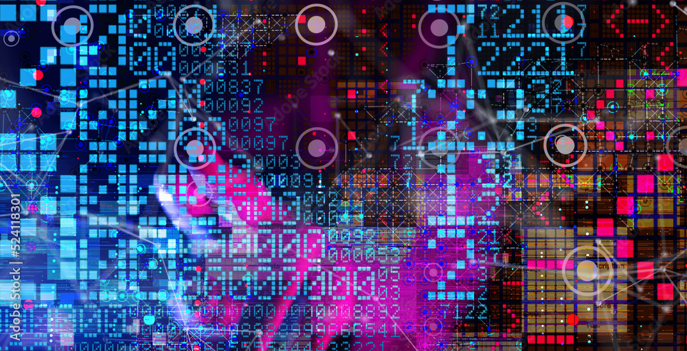 Neural network 3D illustration. Big data and cybersecurity Neural network 3D illustration. Big data and cybersecurity