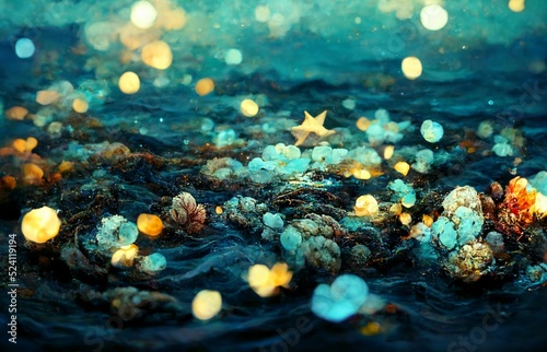 Illustration of a starry sea.