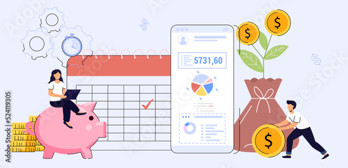 Tax payment conditions сalendar Keep up with monthly payments metaphor concept Deductible revenue Payment deadline Vector illustrations Payday in time for employee Borrowers pay regular fees online